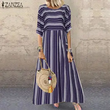 

ZANZEA Women Striped Dress 2020 Summer Short Sleeve Sundress Female Bohemian Beach Long Vestido Robe Kaftan Dresses Plus Size