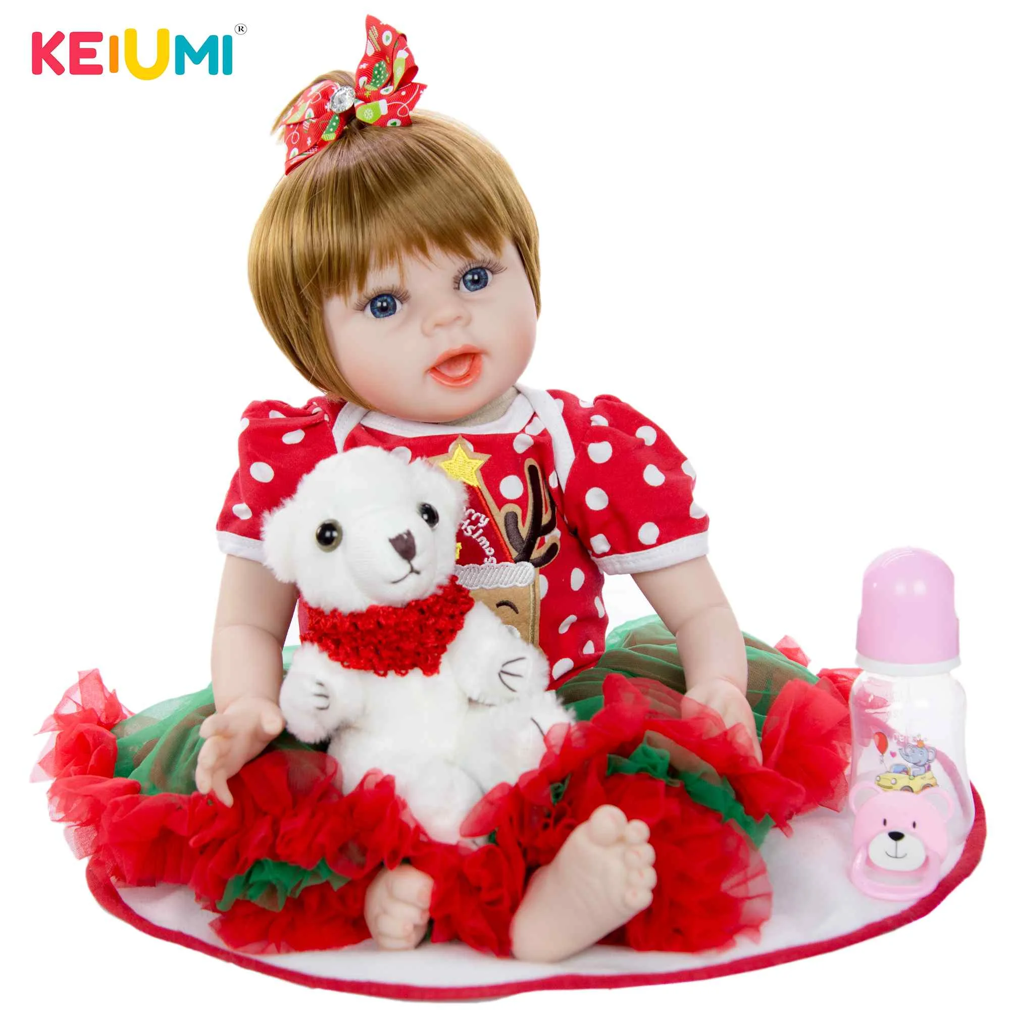 

KEIUMI Handmade Reborn Girl Doll 22'' 55 cm Silicone Soft Vinyl Realistic Toddler Babies Reborn Bonecas Christmas Gift For Kids