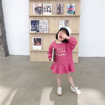 

Spring New Arrival Korean style cotton letters printed all-match loose long sleeve fashion dress for sweet cute baby girls