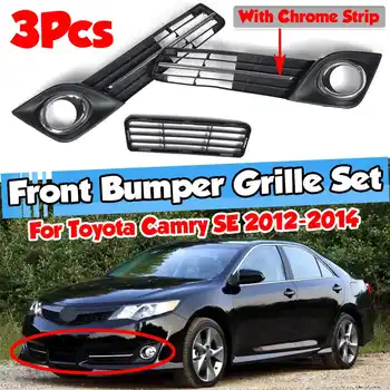 

3pieces Car Front Bumper Fog Light Grille Cover Bezel+ Lower Bumper Grille Grill ForToyota For Camry SE 2012 2013 2014