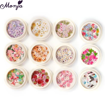 

Monja 12 Styles Nail Art Sequins Flower Leaf Mixed Shaped Pattern 3D Charm Glitter Flake Manicure Decoration Nail Accessories