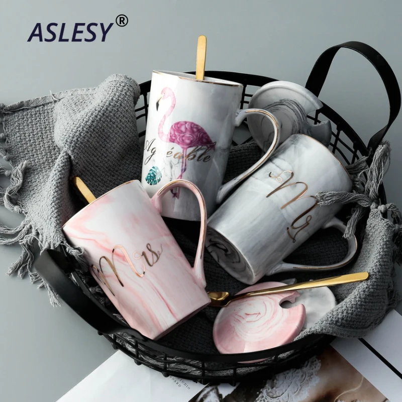 Luxury Marble Pattern Cup Phnom Penh Mug Gift Box Set Coffee Couple Flamingo Ceramic Souvenir Wedding Bridal Lover's Gifts | Дом и сад