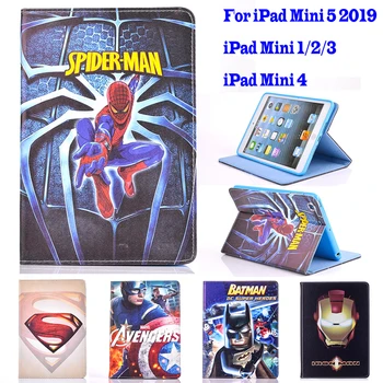 

2019 Mini 5 Case For iPad mini 1/2/3/4 Cover Hot Cartoon Superman Spider man Batman Iron Man Back Flip Stand Funda Star War