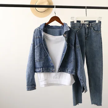 

Fashion Spring 2020 Denim Jacket Women Big Pockets Back Buttons Long Sleeve Short Jean Coat Ladies Outerwear Denim Coats