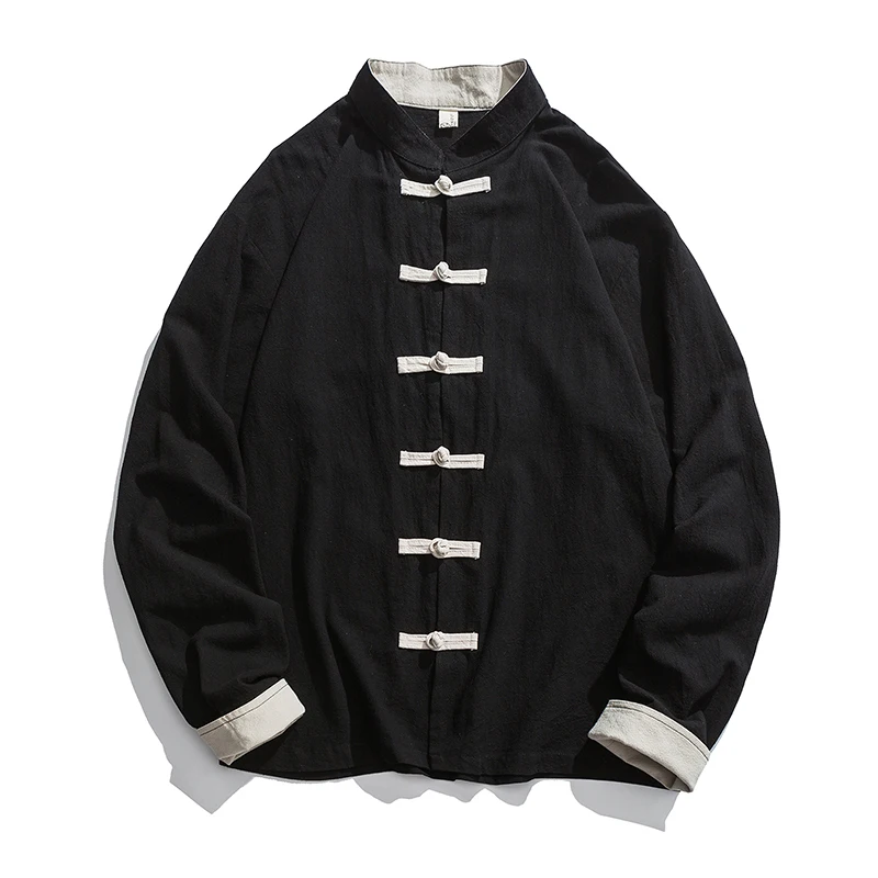 

Chinese Style Man Windbreaker 2019 Mens Casual Pocket Black Solid Bomber Jacket Male Fashion Button Retro Fashions Jacket Men