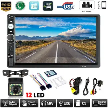 

New 7In Car Stereo MP5 Player 2 Din Touch Screen BT Audio 12V FM Mirror Link Steering Wheel Remote Control Rear View 1080 Camera
