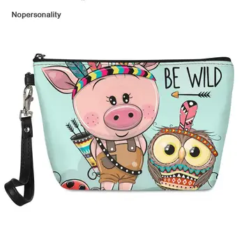 

Nopersonality Tribal Cartoon Animal Pig Dog Owl Horse Cosmetic Bag Small Leather Travel Wash Toiletry Bags Cute Make Up Pouch