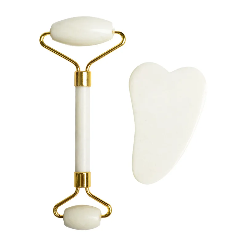 Gua sha-Rodillo rascador de cuarzo Natural para masaje Facial, piedra blanca de Jade, masajeador Facial para la espalda