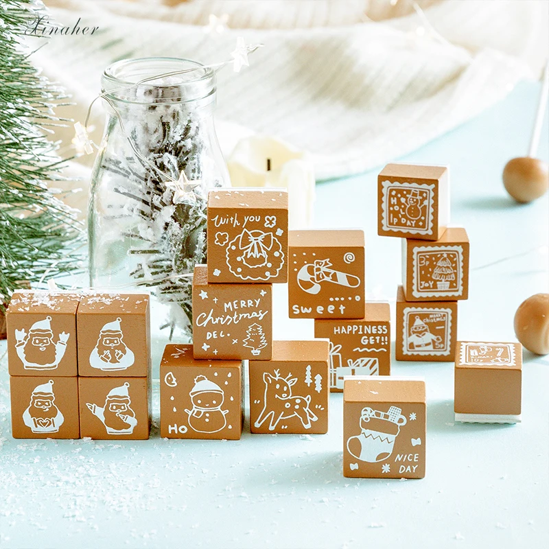 XINAHER Vintage Christmas socks deer stamp DIY wooden rubber stamps for scrapbooking stationery scrapbooking standard stamp