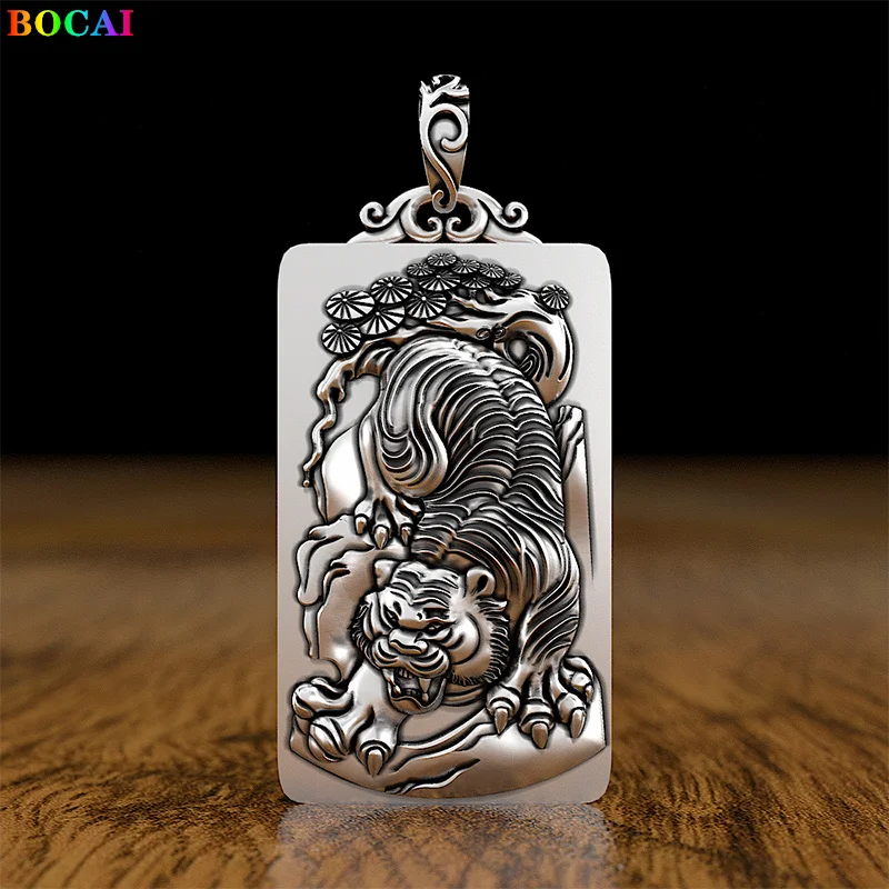 BOCAI Trendy S999 Sterling Silver Charm Pendants for Women Men New Fashion Relief Tiger Argentum Amulet  Jewelry Free Shipping