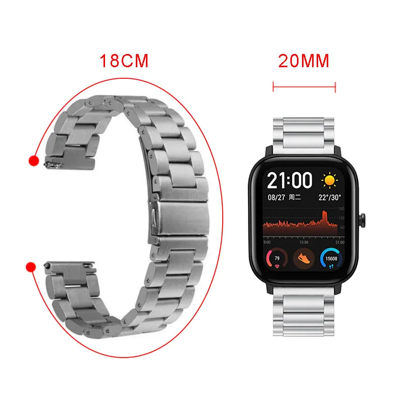 Новинка для Amazfit GTS Смарт часы ремешок классические три-бусы из нержавеющей стали ремешок металлический ремешок для часов для Amazfit GTS металлический ремешок