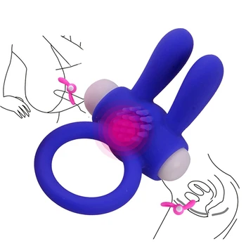 Male Penis Ring Vibrator Rabbit Ear Clitoral Stimulator Vibrator Ring Delayed Ejaculation Rooster Sleeve Adult Sex Toys For Men 2