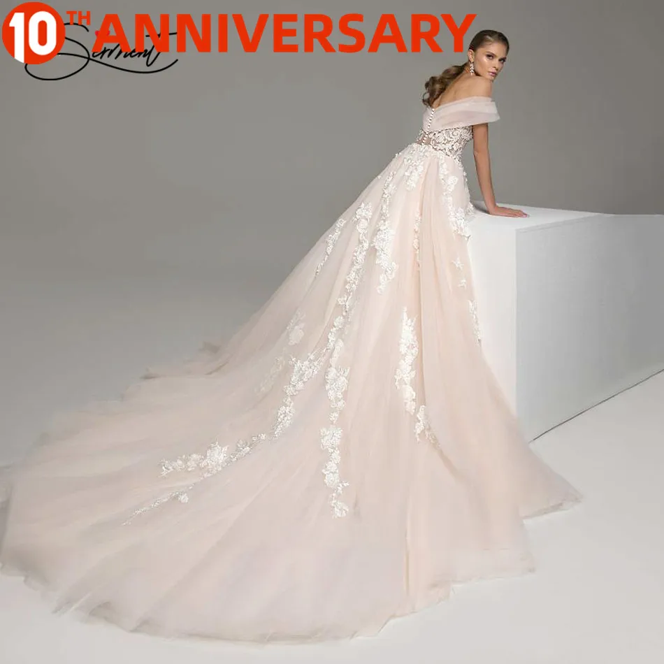 

BAZIIINGAAA Luxury Wedding Dress V-neck Card Shoulder Wedding Dress Sexy Backless 3D Decal Bride Support Tailor-made