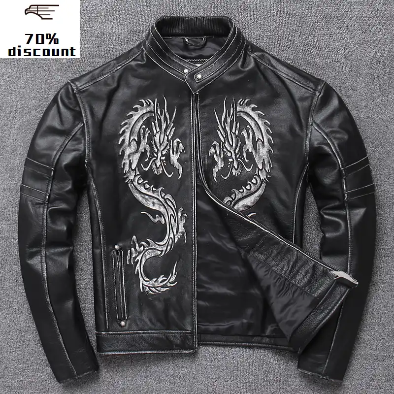 jaqueta de couro genuino masculina