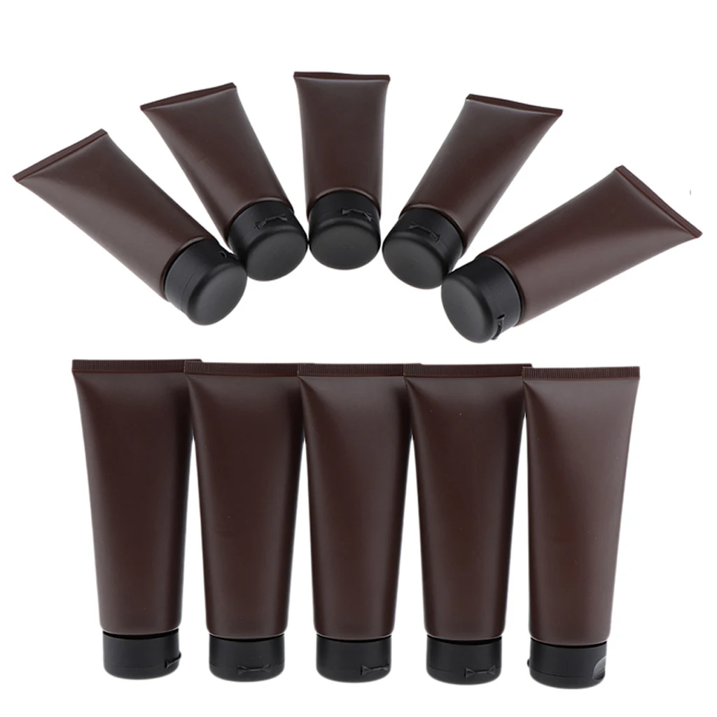 10Pcs 100ml Plastic Empty Refillable Squeeze Tubes Makeup Lotion Container Face Wash Cream Bottles Cream Tube - Dark Brown