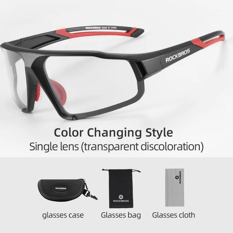 ROCKBROS Cycling Clear Photochromatic Glasses Sunglasses Goggles UV400 Black 