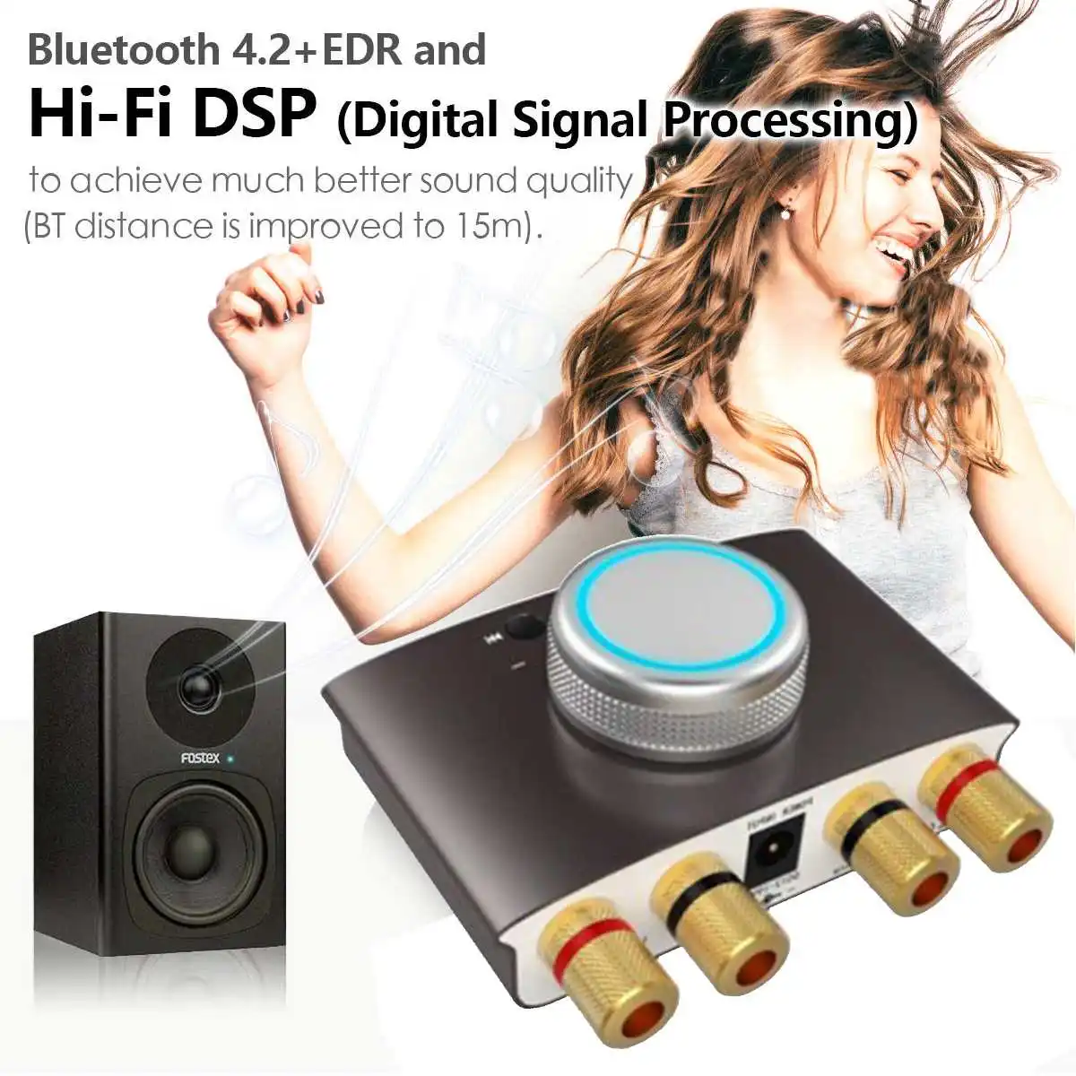 Мини Bluetooth 4,2 цифровой 100 Вт* 2 усилитель DSP Hi-Fi стерео звук усилитель высокой мощности с наушником динамик класса D черный