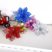 3PCs Christmas Decorations Glitter Artificial Flowers Xmas Tree Decor for Home Party 2022 Navidad New Year Ornaments Gift
