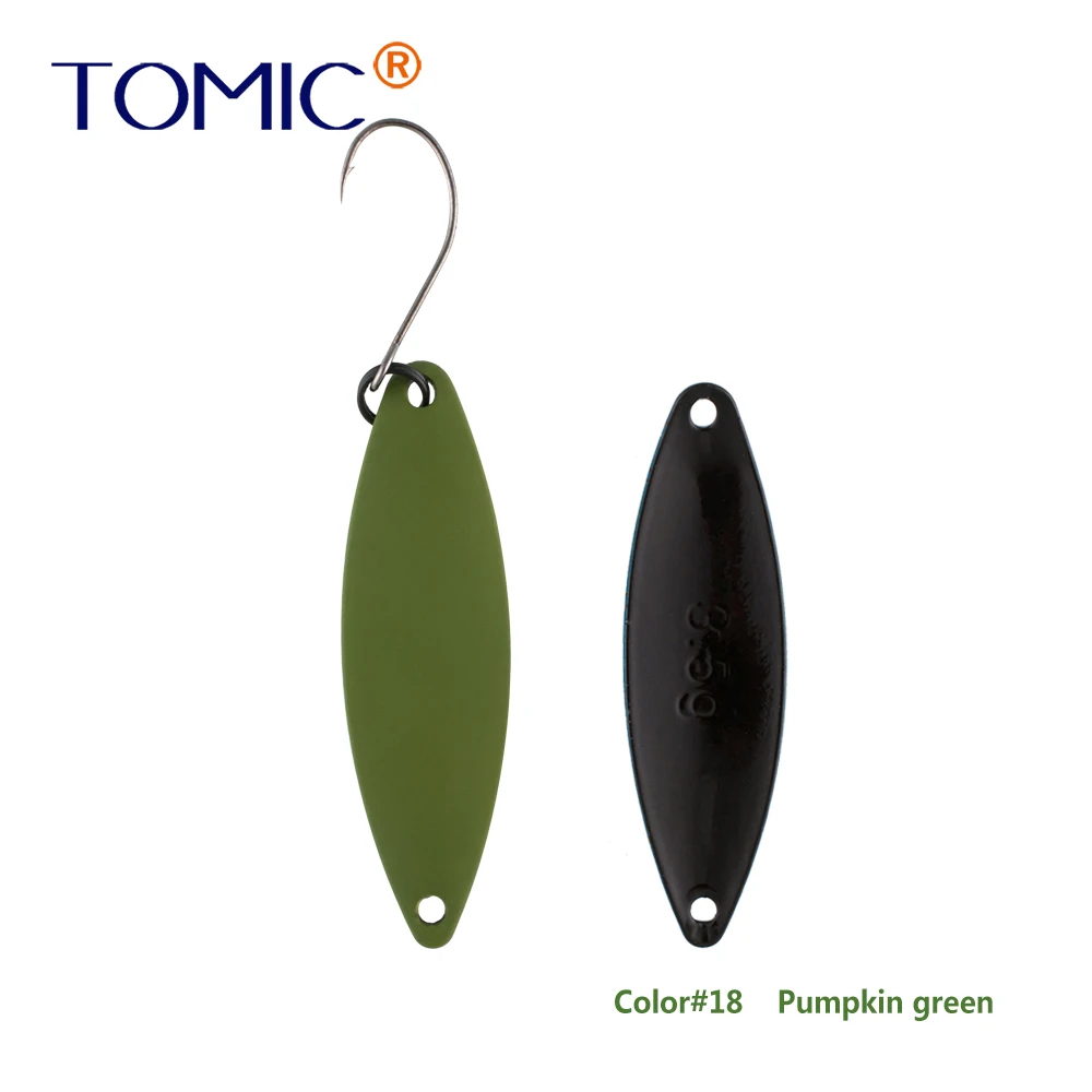 Pumpkin green Tomic 1 шт. 1,6 г 2,7 г 3,5 г микро узкие латунные металлические ложки УФ сверкающие цвета окунь форель области один крючок рыболовные приманки Pesca - Цвет: Pumpkin green