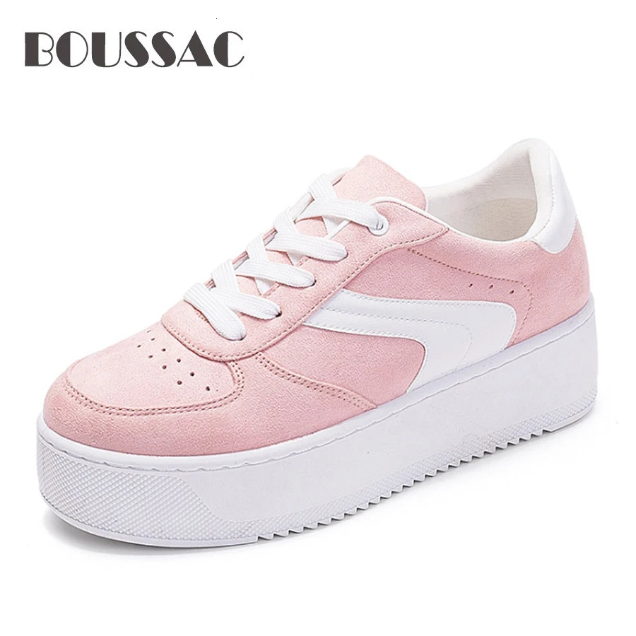 

BOUSSAC Vulcanized Shoes Sneakers Ladies Lace Up Canvas Shoes Autumn White Mesh Casual Walking Platform Studetn Slinge Shoes