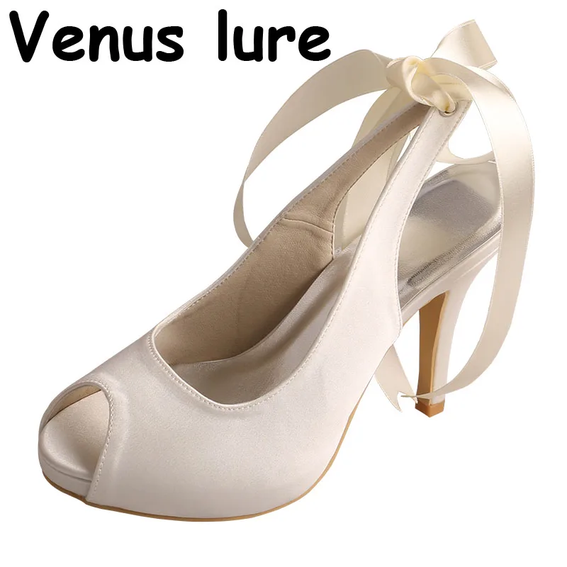 

23 Colors Peep Toe Shoes with Ribbon Ivory Platform Bridal Shoes Slingback