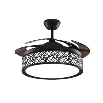 

42 Inch Invisible Modern Ceiling Fan with LED Light and Remote, 4 Retractable ABS Blades Fan Chandelier for Bedroom Diningroom