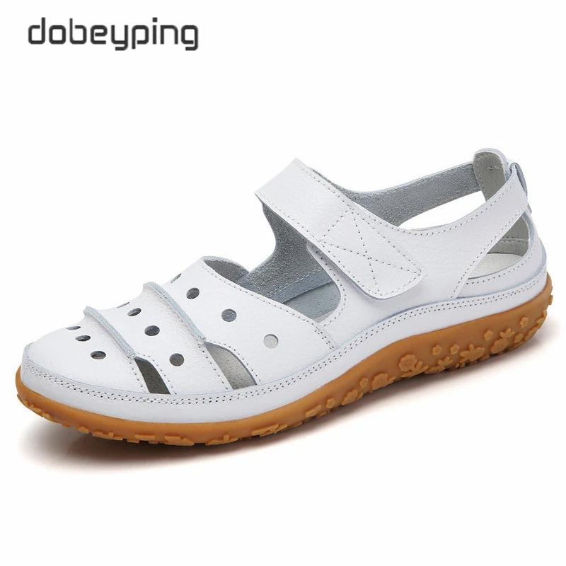dobeyping New Hollow Woman Sandals Breathable Women's Summer Shoes Genuine Leather Female Flats Cut-Outs Ladies Loafers Non Slip