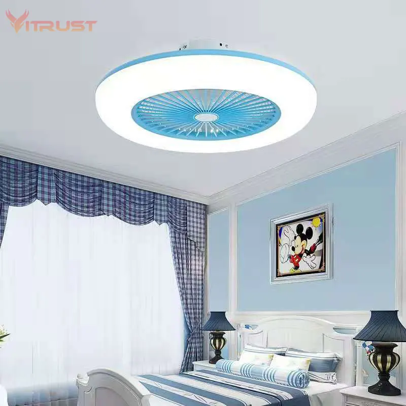 Modern Enclosed Ceiling Fan with Light and Remote Control Silent and Adjustable Wind Speed Ultra-Thin Bladeless Ceiling Fan