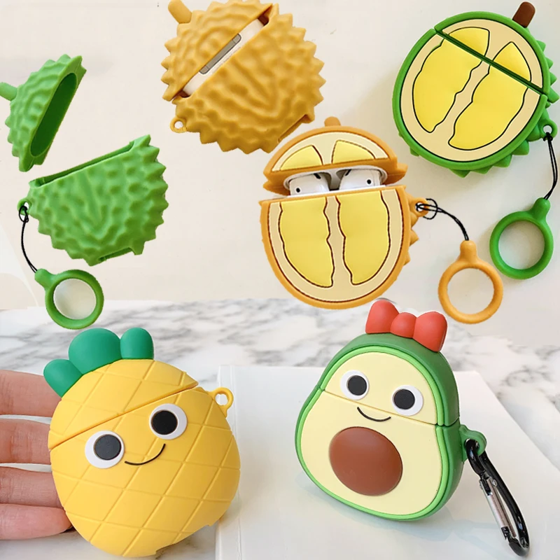 For AirPods Case 3D Cute Cartoon Fruit Pineapple Avocado Durian Cover for Apple Airpods 2 Wireless Earphone Earpods Shell Bag |