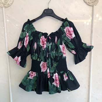 

Women fashion Flower COTTON Shirt Blouse Short sleeve boho top Lady blouse style femme