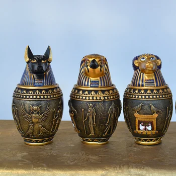 

ANCIENT EGYPT CAT GOD CANOPIC JAR STORAGE FIGURINES PHARAOH SAINT RESIN ART&CRAFT HOME DECORATION