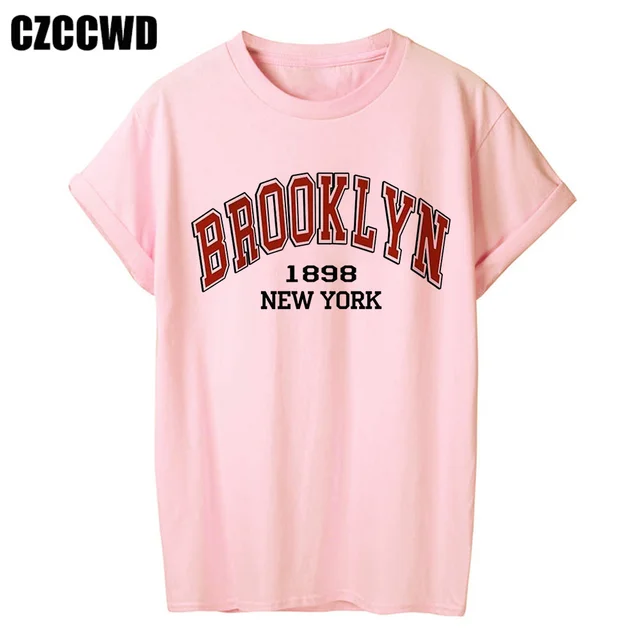 Women T-Shirt 1898 Brooklyn New York Letter Drop Shoulder Print Vintage  Oversized T Shirt Simple Clothes Female Tshirt Y2K Top