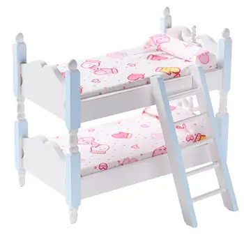 

1/12 Scale Dollhouse Miniature Furniture Wooden Bunk Bed 1:12 Doll House Decor