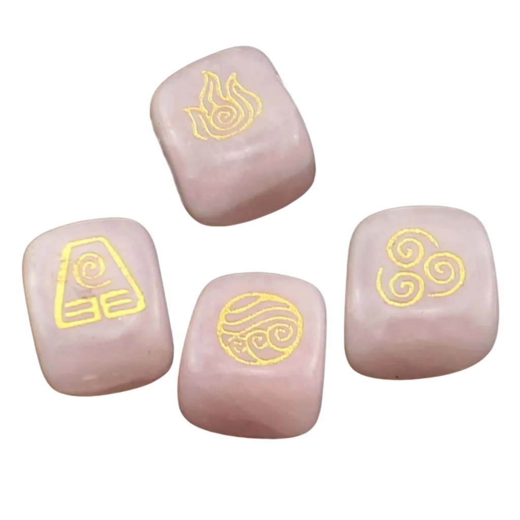 4Pcs/Set Natural Crystal Stone Water Soil Wind Runes Polished Engraved Gemstone Home Decor