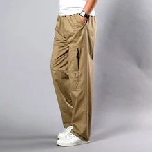 Брюки мужские хлопковые прямые, повседневные длинные джоггеры, деловые дышащие штаны для работы, большие размеры 5XL, лето осень 2020