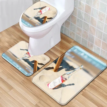 

3Pcs/set Bathroom Mat Set Toilet Rug 3D Beach Seascape Flannel Anti Slip Bath Mat Rugs Home Decor Bathroom Products