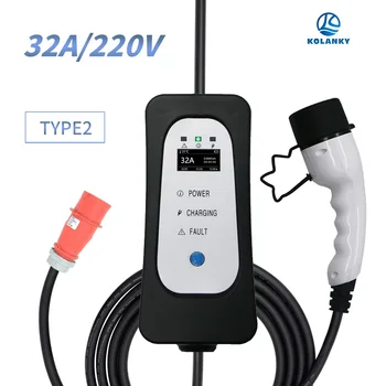 

EV Charger Type 2 for Electric Car iec62196 CEE Red Plug ev charging cable portable level 2 16A/20A/32A Adjustable