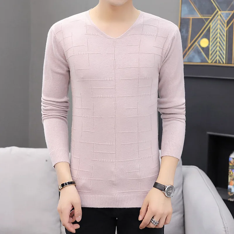 Mens Sweaters Long Sleeve Fashion V-Neck Low Collar Sweater Men Casual Knitting Thin Sweaters Pullover Clothing Men Sweater