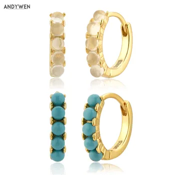 

ANDYWEN 100% 925 Sterling Silver Luxury Zircon Turquoises Hoops Circle Pendiente Piercing Jewelry 2020 Fine Jewels Party Wedding