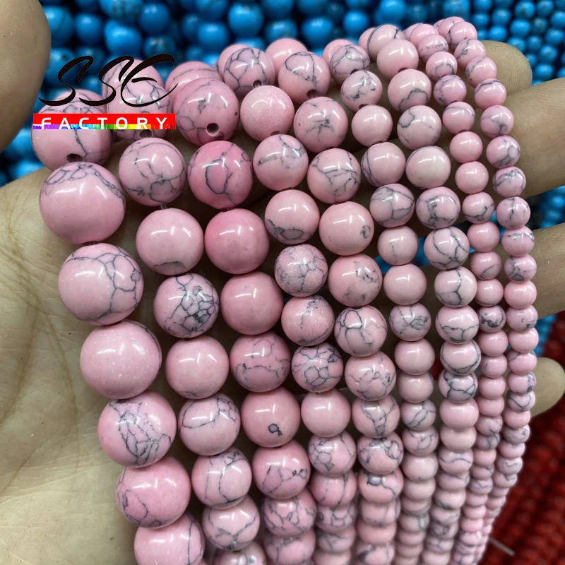 

4 6 8 10 12 mm Natural Stone Pink Howlite Turquoises Stone Beads Round Loose Beads For Jewelry Making Bracelet DIY Bracelet 15''