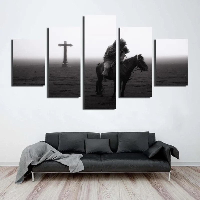 

Sad Art Riding Horse Irregular Canvas Painting Home Decoration Living Room Bedroom Wall Art Frameless Style