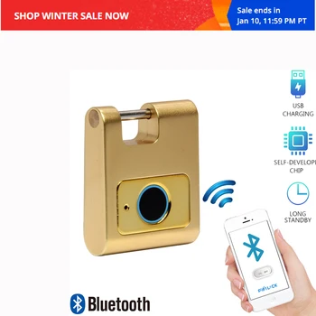 

Golden Fingerprint Smart Padlock Security Keyless USB Rechargeable Door Lock Quick Unlock Zinc alloy Metal Self Developing Chip