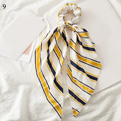 0009 Ponytail scrunchie hair ties Scarf Elastic Hair Rope for Women Hair Bow Ties Scrunchies Hair Bands Flower Print Ribbon Hairbands - Цвет: 0009