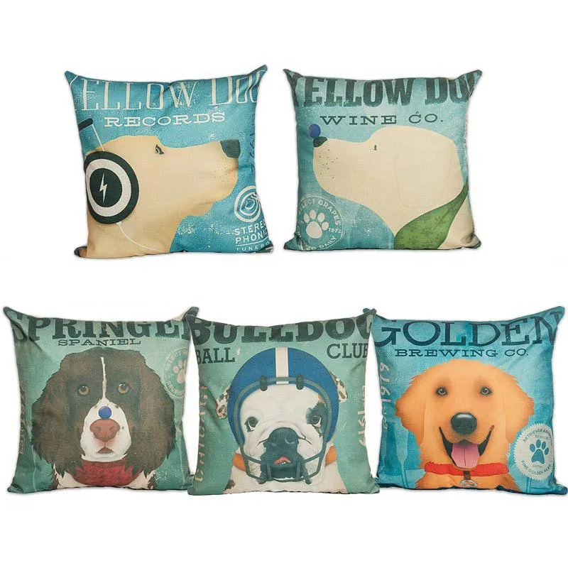 

Black Grey Dogs Linen Printed Cartoon Animals Poodle Cushion Cover Decorative Throw Pillow Covers Beagle Pillowcases For Sofa
