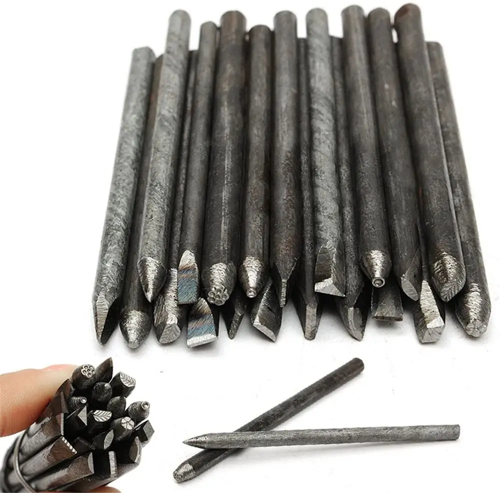 PHYHOO Steel Punches Flower Stamp Jewelry Metal Stamping Tools DIY Craft Tool 20 Pcs Flower Chisel Jewelry Making Tools