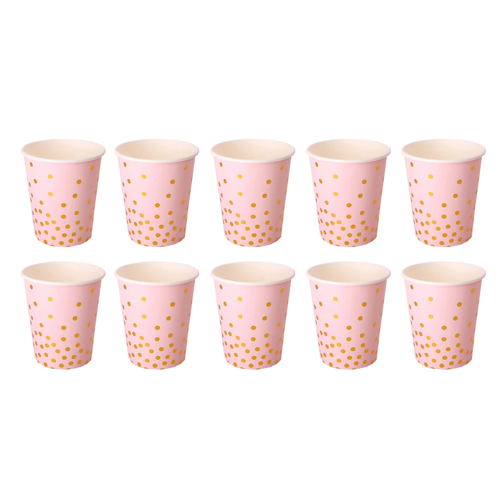 10 Pcs Gold Dots Paper Cups Disposable Tableware Baby Birthday Wedding Party Decoration Christmas Tableware Supplies Pink Blue