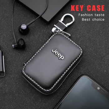 

Leather Car Styling Key Wallets Car Key Holders Buckle Key Case For Jeep Renegade Wrangler JK JL Grand Cherokee Car Accessories