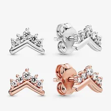 Новинка, 925 пробы сережки-гвоздики с серебряными кристаллами в форме косточки для женщин, повседневная одежда, элегантные серьги в форме короны, хорошее ювелирное изделие