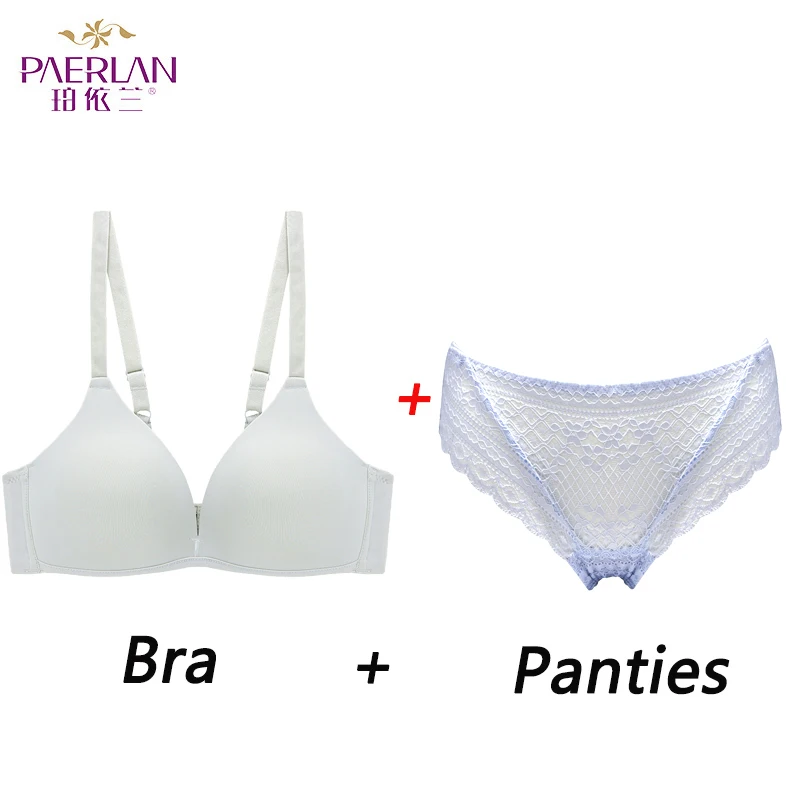 Sliver grey Set PAERLAN, женское нижнее белье, удобный, собранный, кружевной, Одноцветный, корректирующий цвет, сексуальный бюстгальтер - Цвет: Sliver grey Set