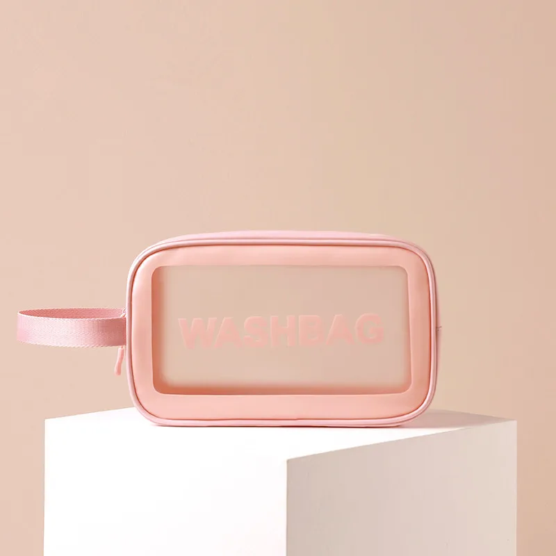 Large Capacity Frosted PU Transparent Cosmetic Wash Bag Waterproof PVC Bath Storage Bag for Bath And Toiletries 5